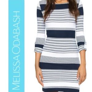 Melissa Odabash Nautical Maddie Dress Navy Blue White Stripe Tab Sleeve Medium